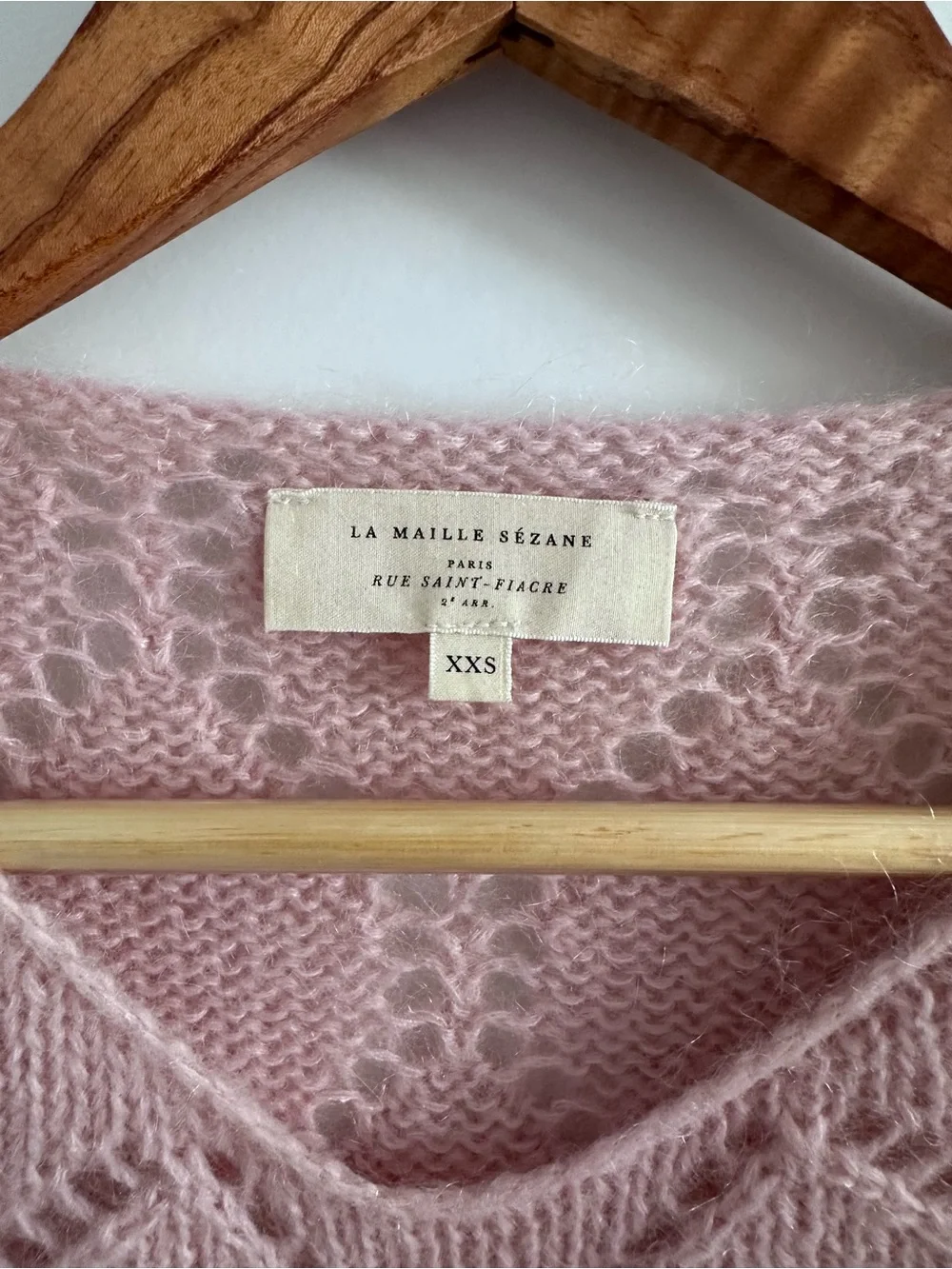 SEZANE Blush Pink Beaded Openwork Knit Federica Sweater